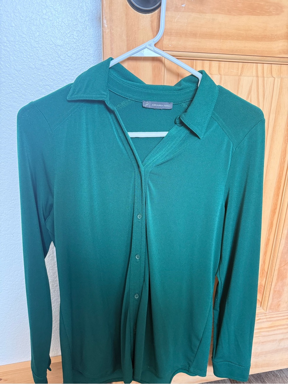 Adrianna Papell Emerald Green Long Sleeve Button-Down Shirt